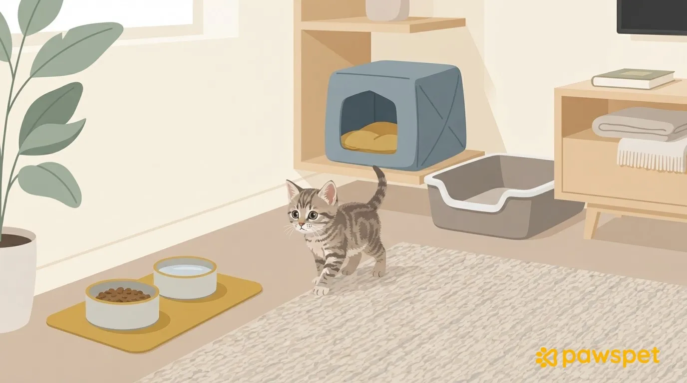 Kitten at home: where to place the litter box, bowls, and hiding spots