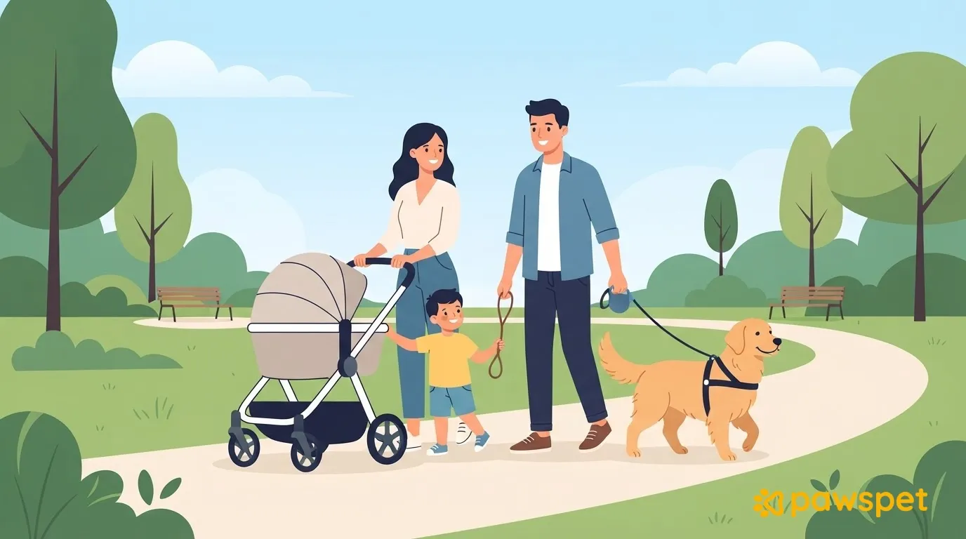 Family walks with a dog and children: who holds the leash and how to plan