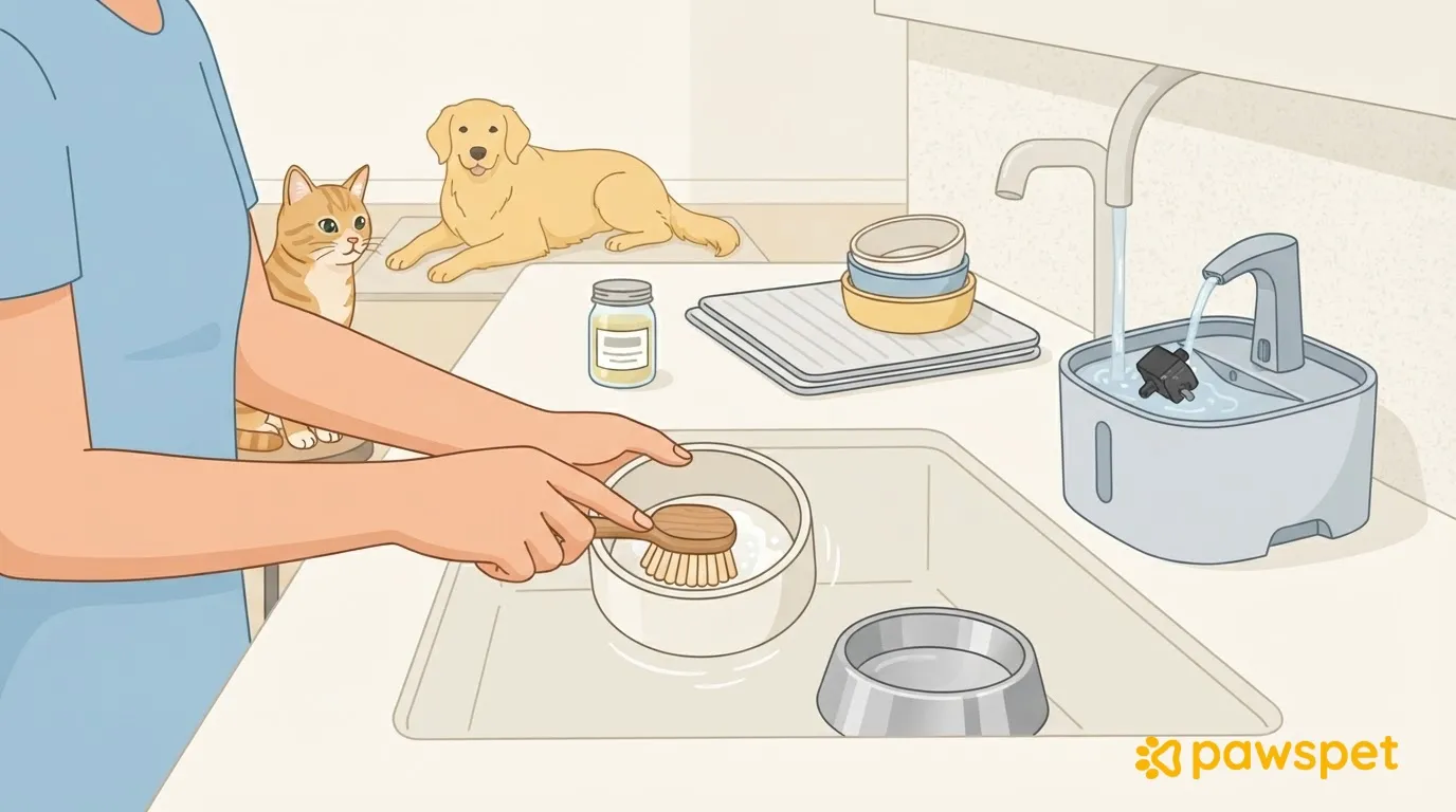 How to Clean Dog and Cat Bowls and Fountains: Routines and Materials